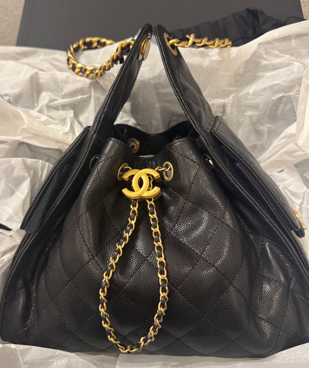 CH 25 Quilted Caviar Leather Chain Shoulder Bag