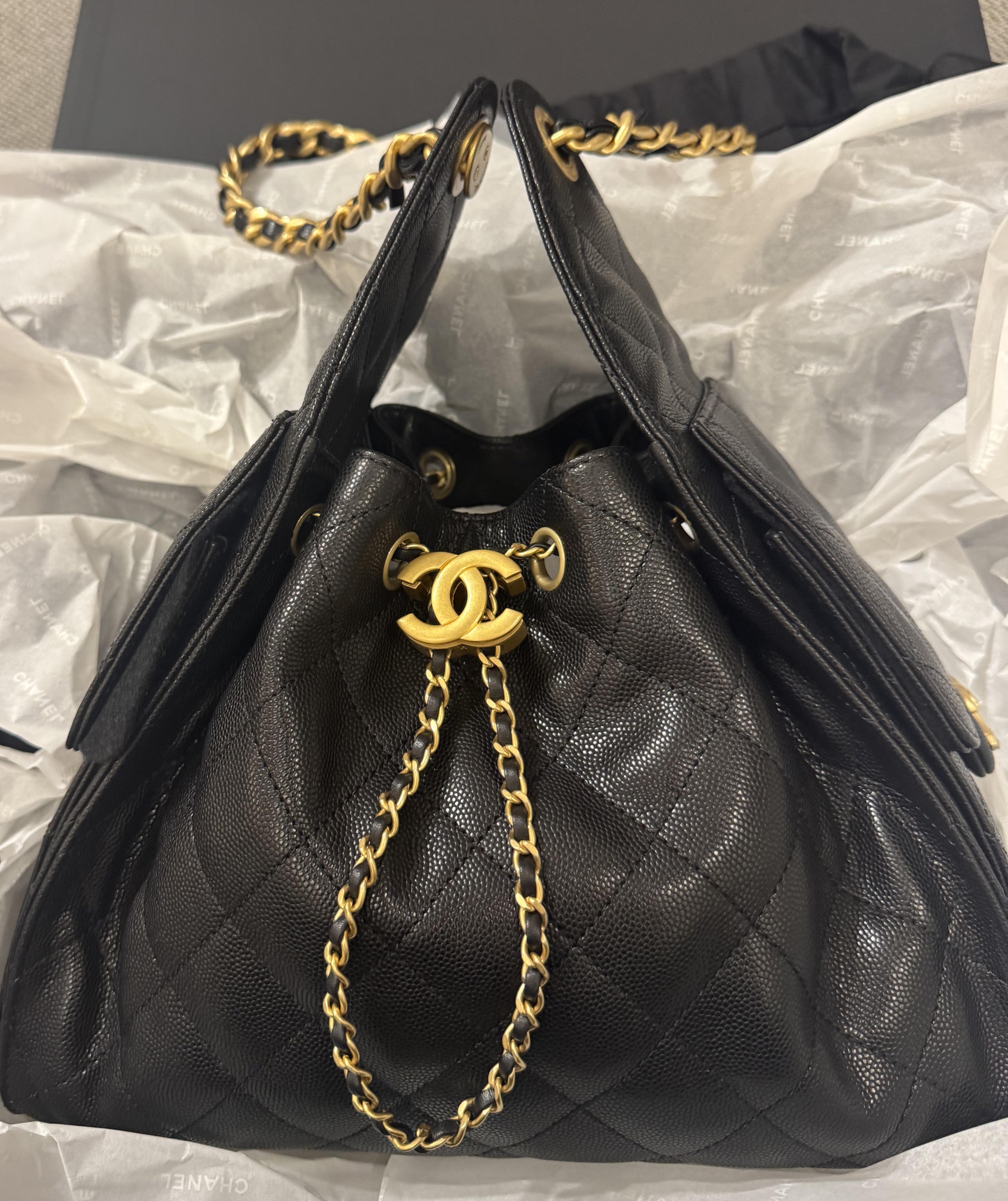 CH 25 Quilted Caviar Leather Chain Shoulder Bag